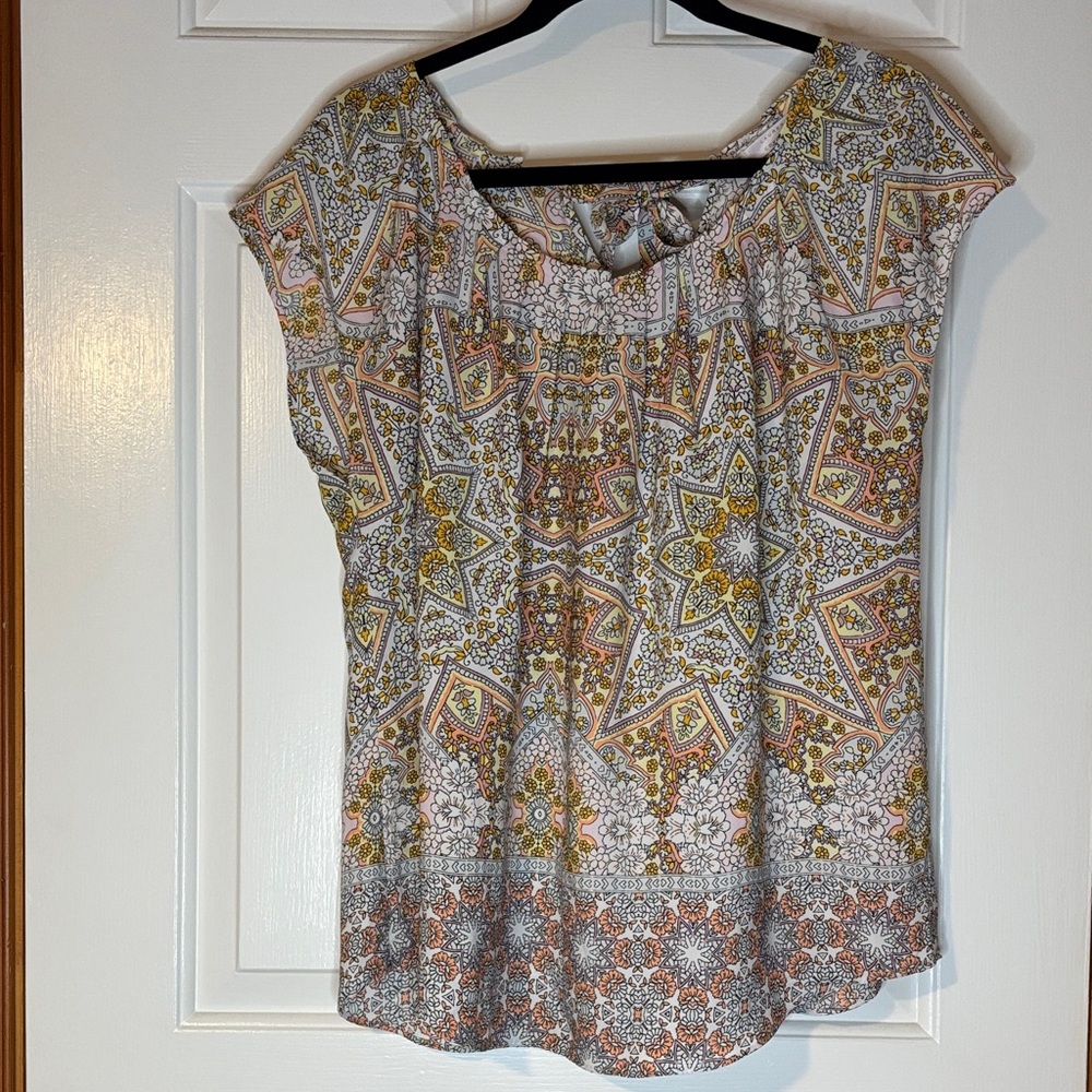 LC Lauren Conrad Multicolor Patterned Blouse with Bow Accent